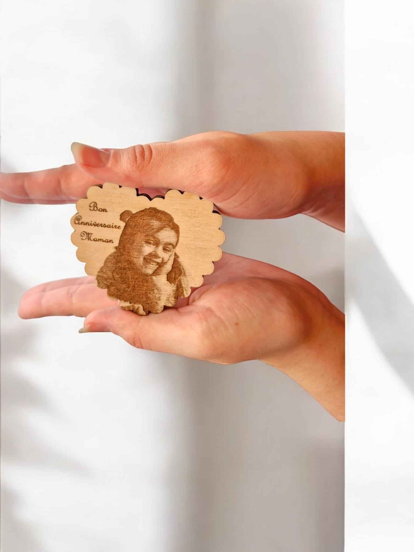 Aimants bois personnalisés avec photo et message gravés au laser - LIJO CREA