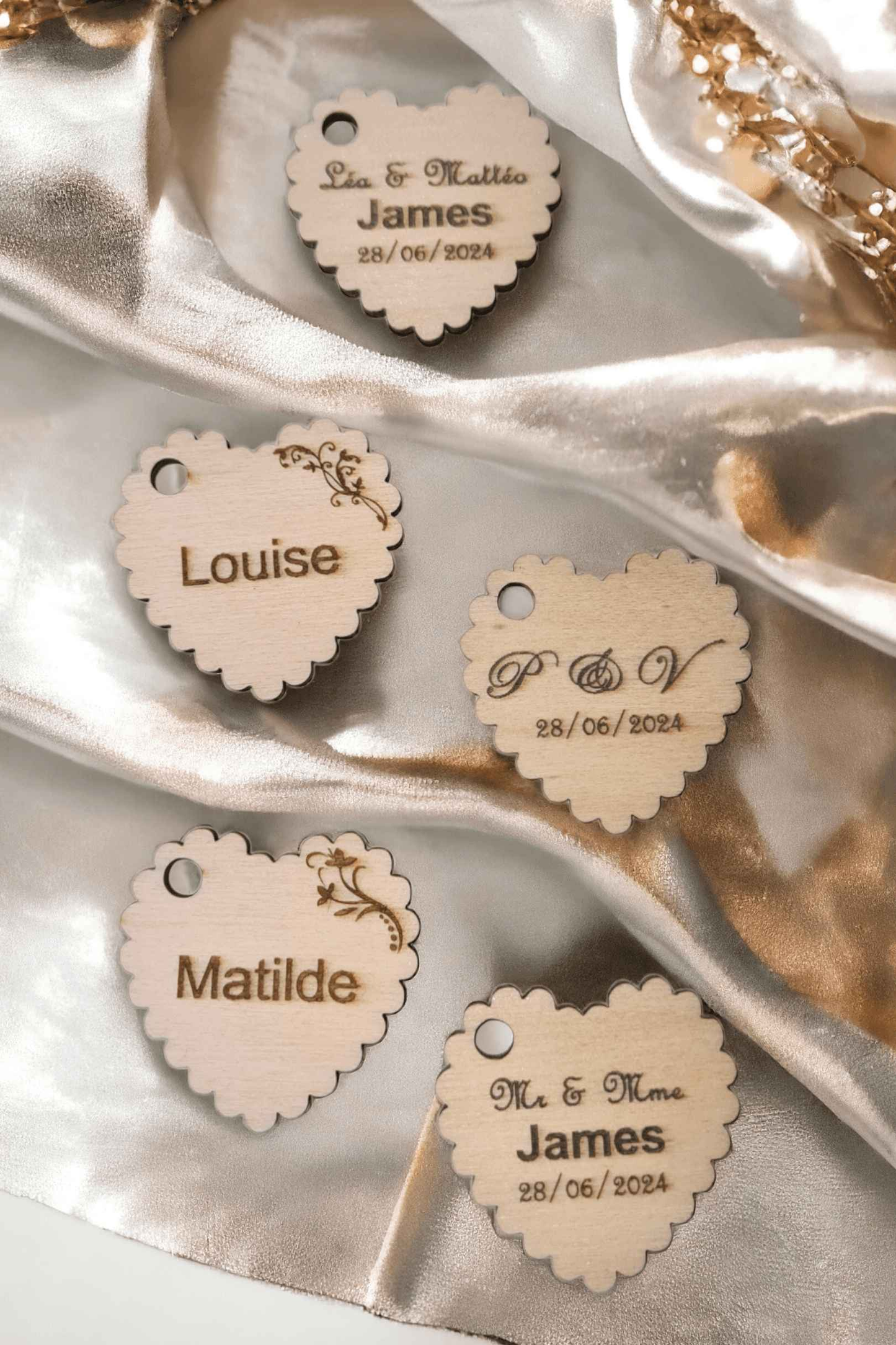 Etiquettes coeur Marque-places en bois personnalisée pour vos événements - LIJO CREA