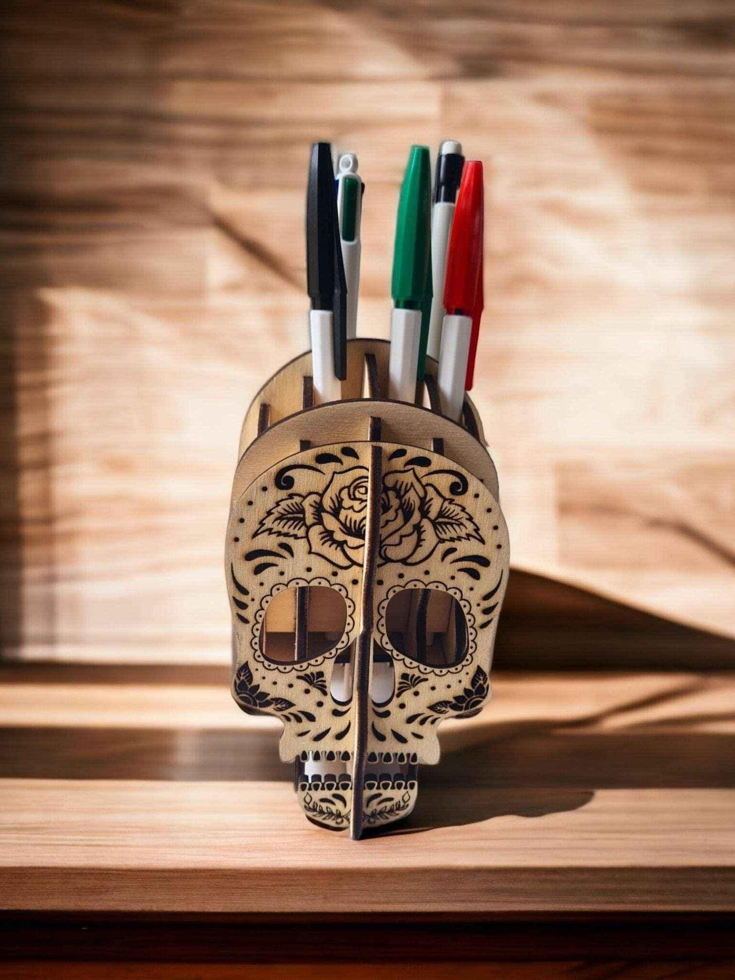 Porte-crayons en bois tête de mort style unique - LIJO CREA