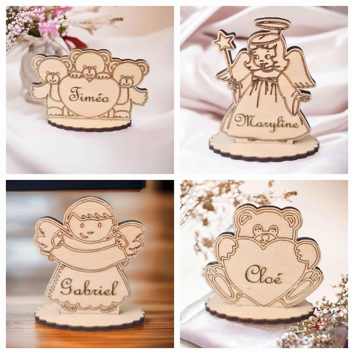 Marque-places Oursons Anges - Décoration Originale pour Événements - LIJO CREA