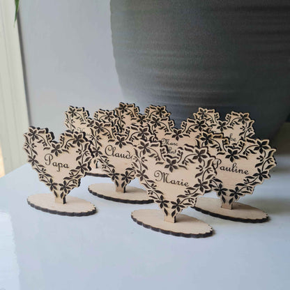 Marque-places coeur Fleuris pour un mariage romantique - LIJO CREA
