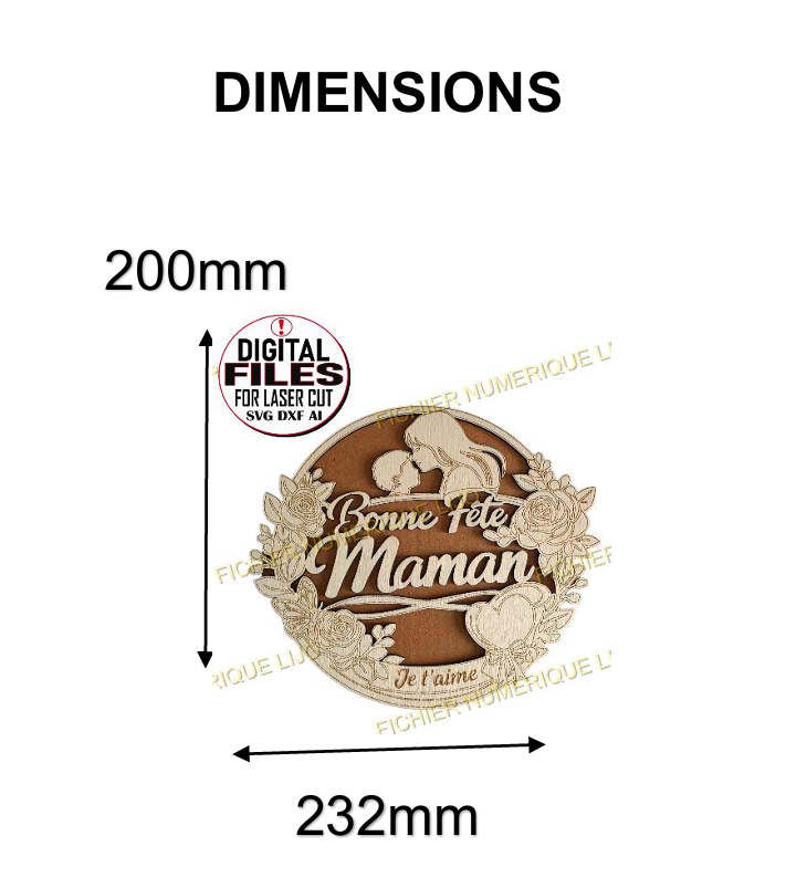 fichier fête des mères décoration laser cut bois dxf svg xtool diy