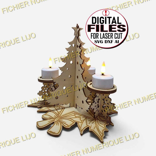 fichier décoration sapin de noël bougeoir centre de table fichier pour découpe laser SVG DXF Xtool création en bois
