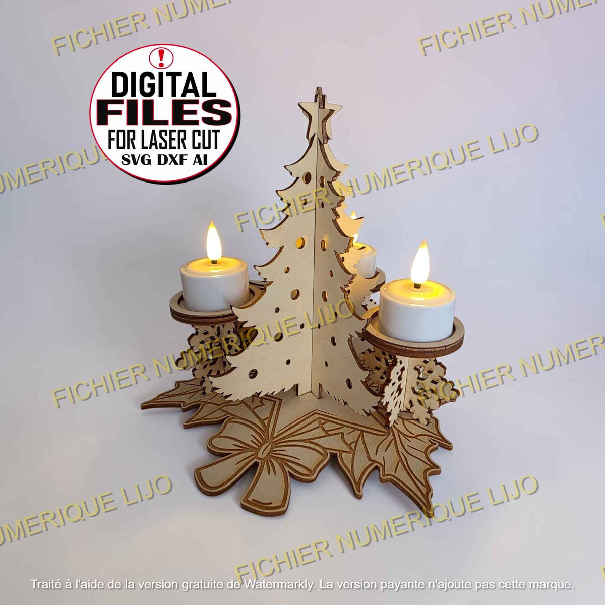 fichier décoration sapin de noël bougeoir centre de table fichier pour découpe laser SVG DXF Xtool création en bois