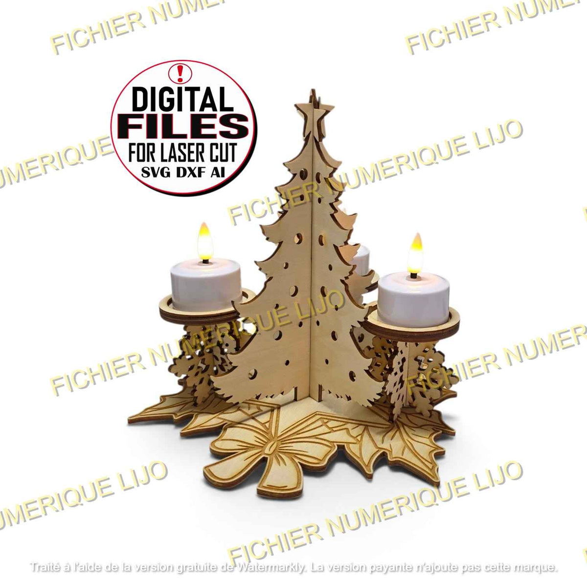 fichier décoration sapin de noël bougeoir centre de table fichier pour découpe laser SVG DXF Xtool création en bois