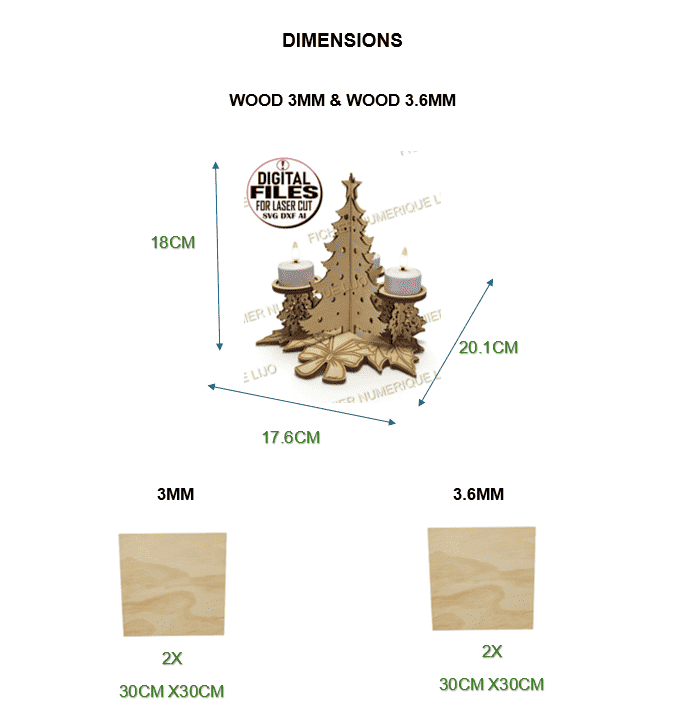 fichier décoration sapin de noël bougeoir centre de table fichier pour découpe laser SVG DXF Xtool création en bois