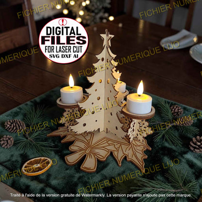 fichier décoration sapin de noël bougeoir centre de table fichier pour découpe laser SVG DXF Xtool création en bois
