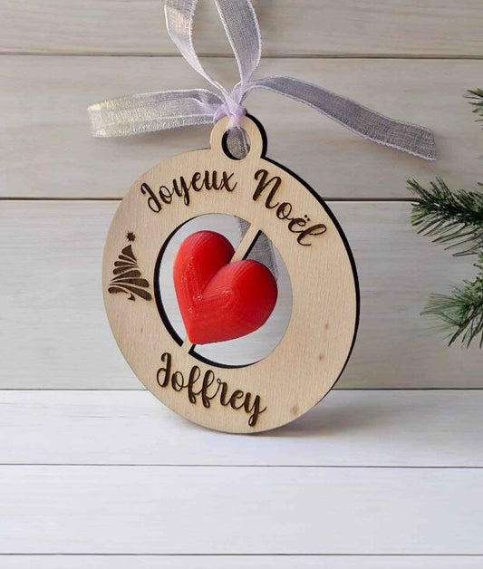 Boule de Noël 3D cœur en bois et PLA personnalisées - LIJO CREA