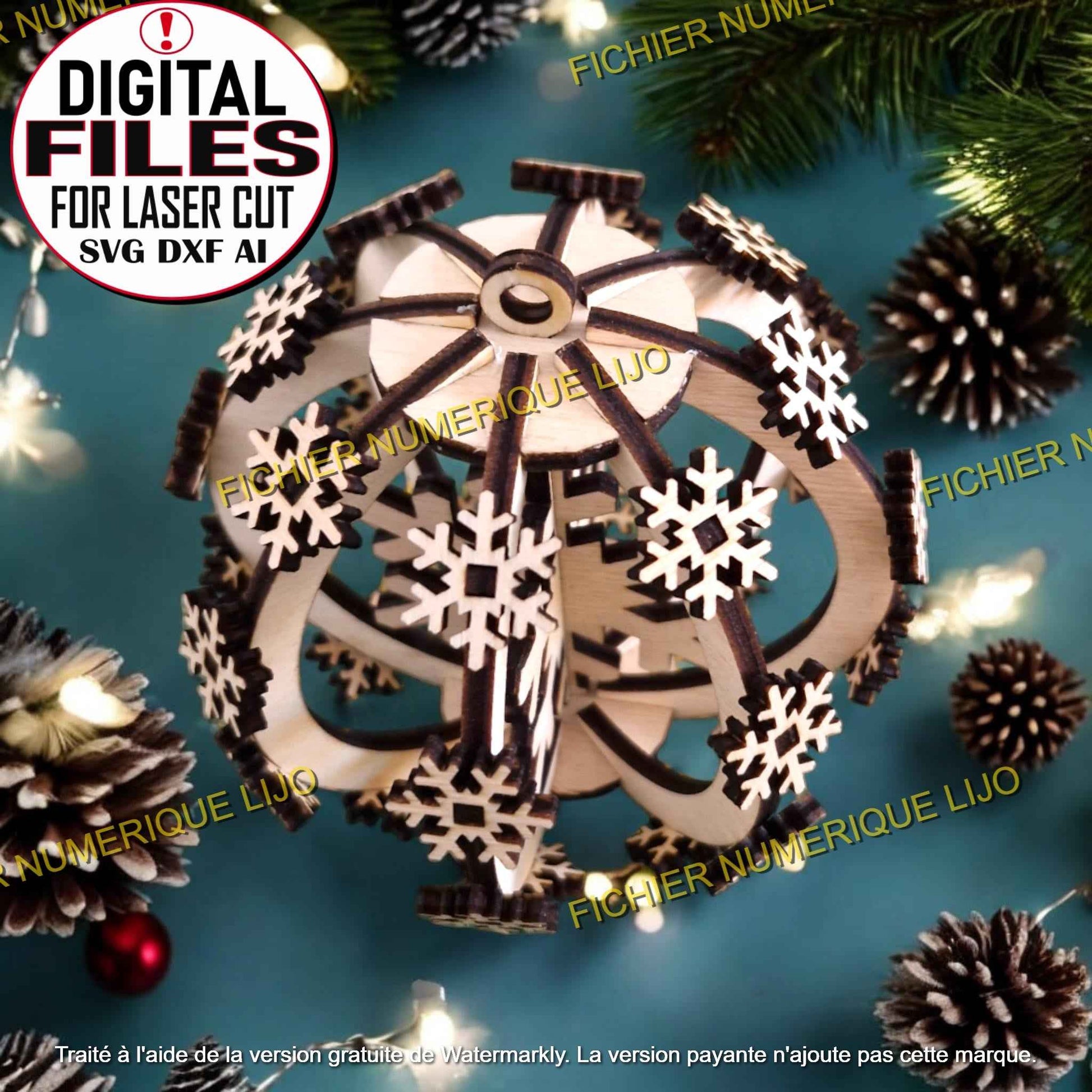 Boule de Noël Flocon - Fichier boule flocon à télécharger - LIJO CREA