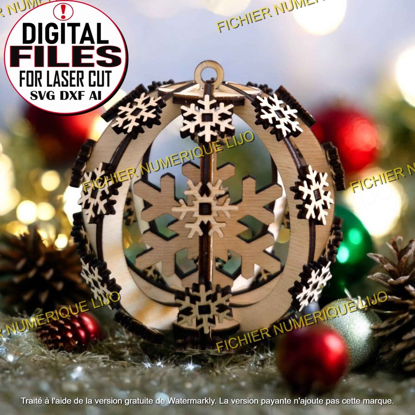 Boule de Noël Flocon - Fichier boule flocon à télécharger - LIJO CREA