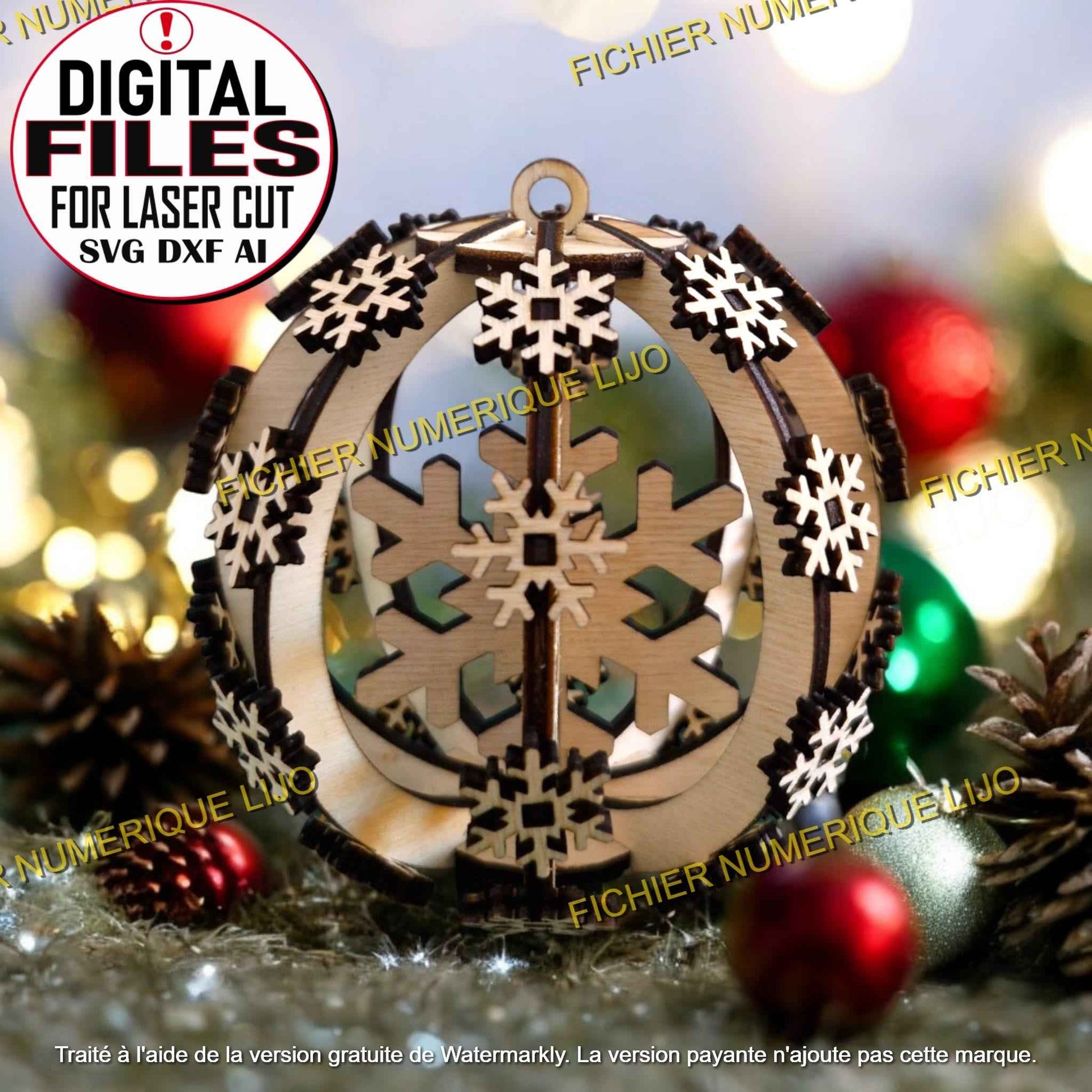 Boule de Noël Flocon - Fichier boule flocon à télécharger - LIJO CREA