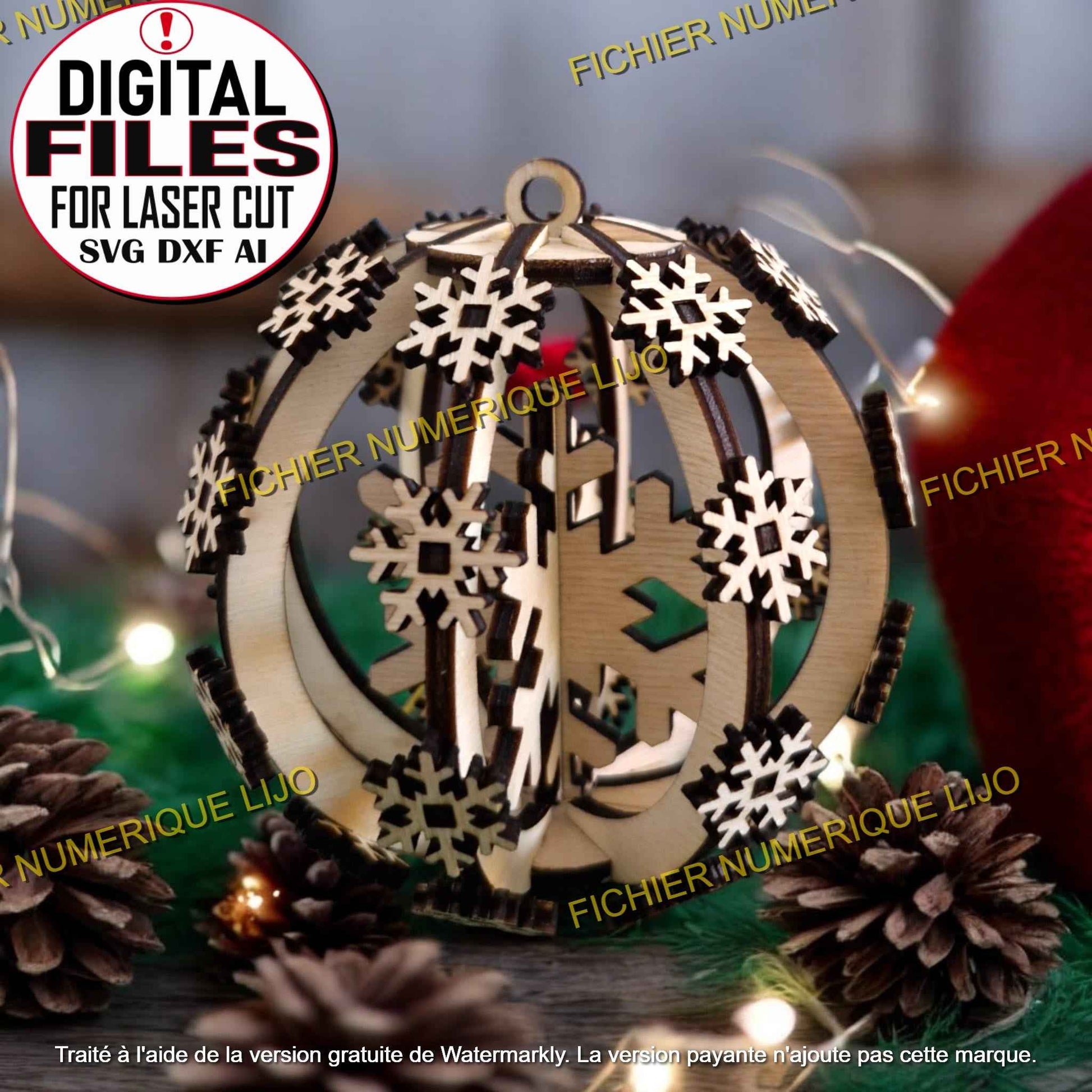 Boule de Noël Flocon - Fichier boule flocon à télécharger - LIJO CREA