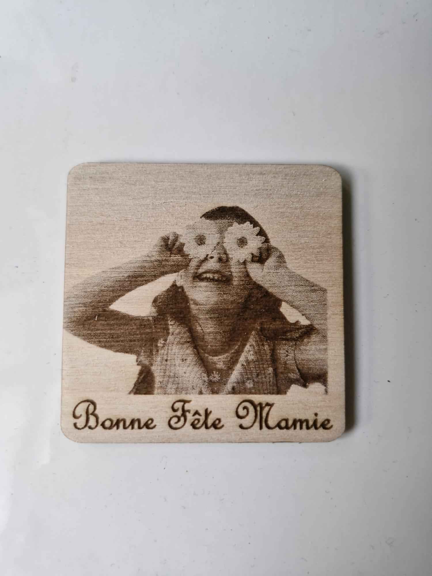 Aimants bois personnalisés avec photo et message gravés au laser - LIJO CREA