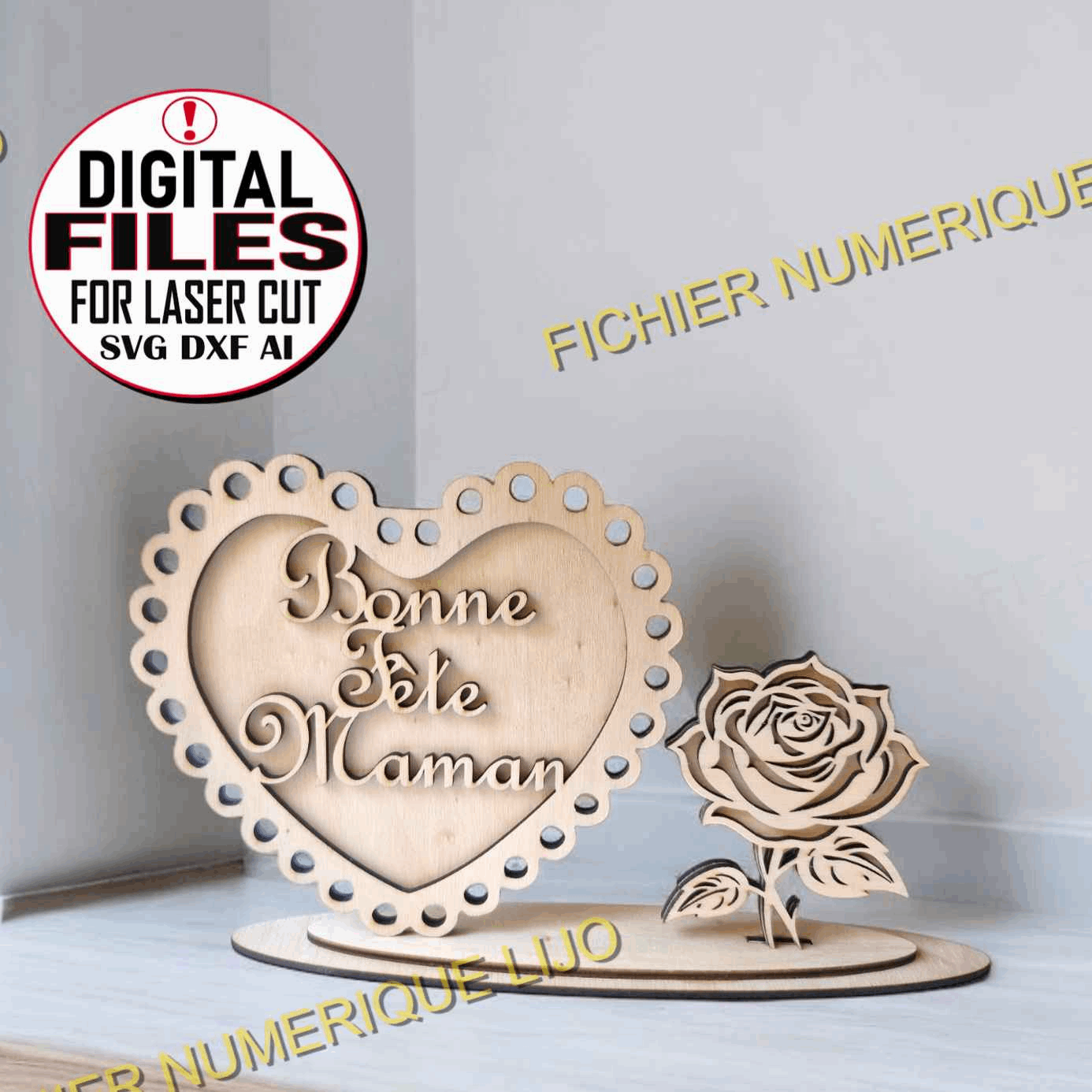 Coeur rose fête des mères - Fichier coeur rose à télécharger - LIJO CREA