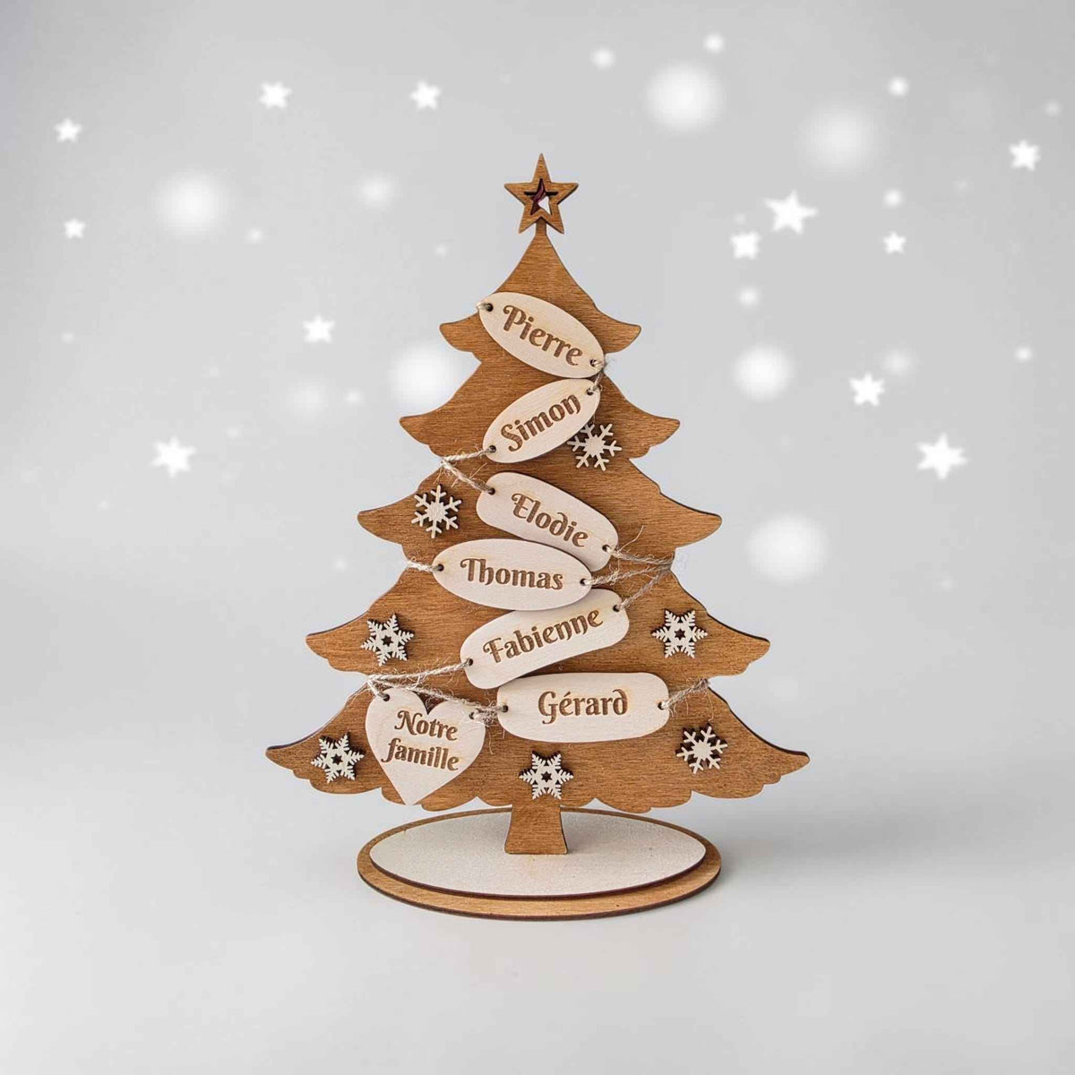 sapin de noël famille en bois personnalisé avec prénom décoration noël 