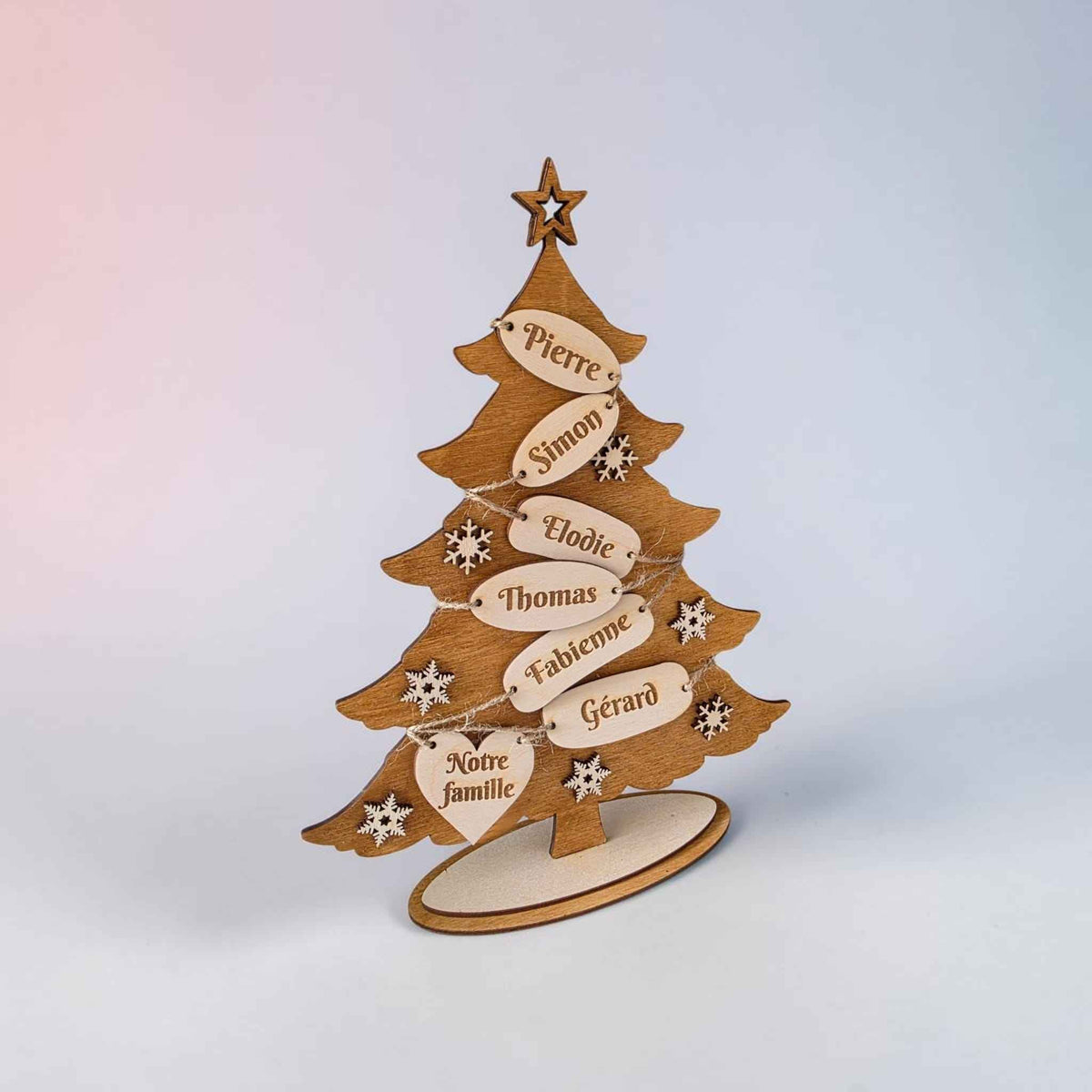 sapin de noël famille en bois personnalisé avec prénom décoration noël 