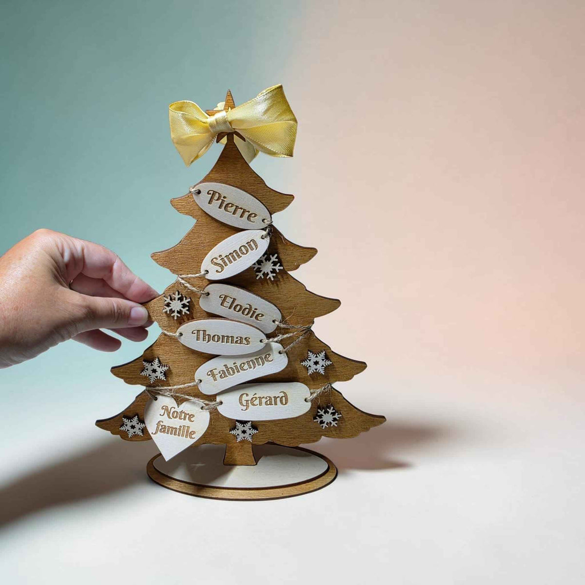 sapin de noël famille en bois personnalisé avec prénom décoration noël 
