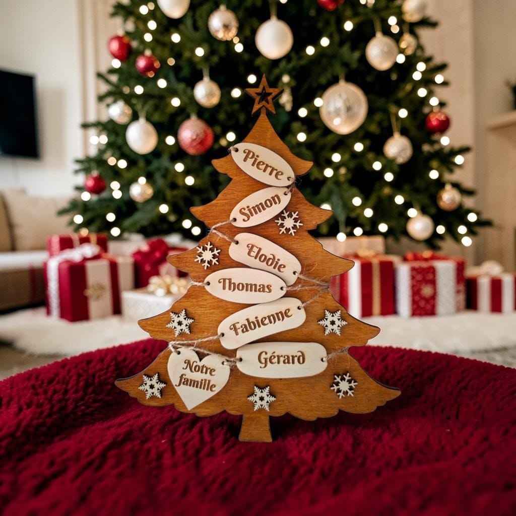 sapin de noël famille en bois personnalisé avec prénom décoration noël 