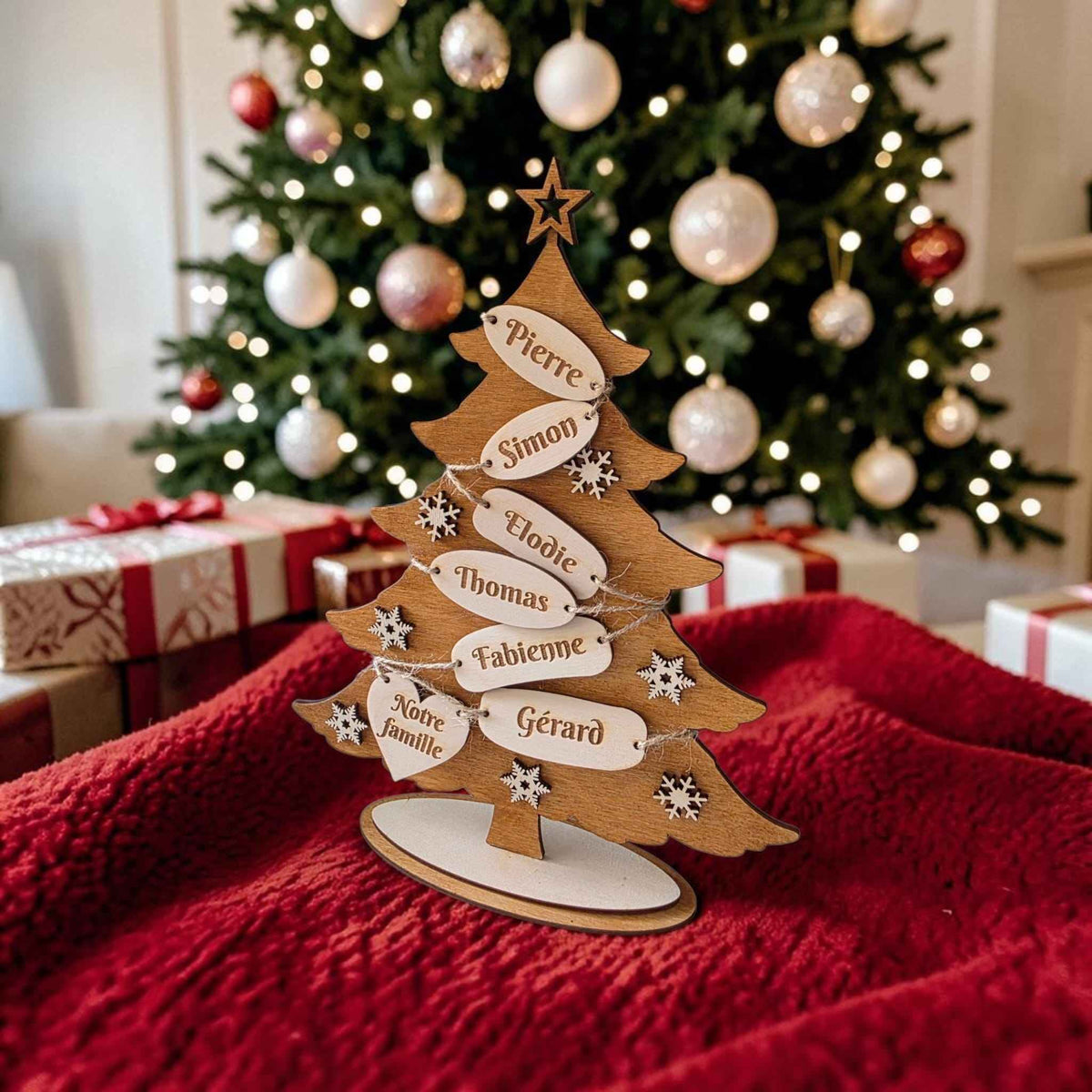 sapin de noël famille en bois personnalisé avec prénom décoration noël 