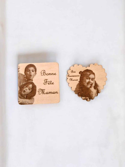Aimants bois personnalisés avec photo et message gravés au laser - LIJO CREA