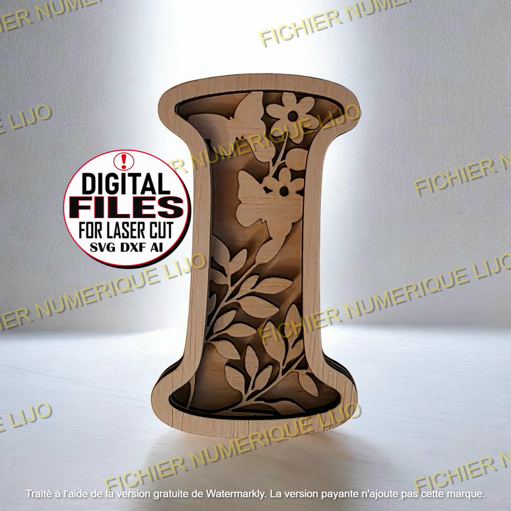 lettre alphabet dxf svg laser cut fichier papillon 