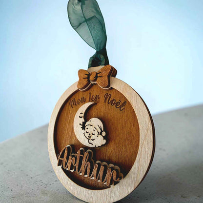 boule mon 1er noël personnalisé en bois décoration sapin unique et originale
