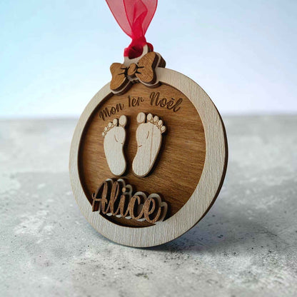 boule mon 1er noël personnalisé en bois décoration sapin unique et originale