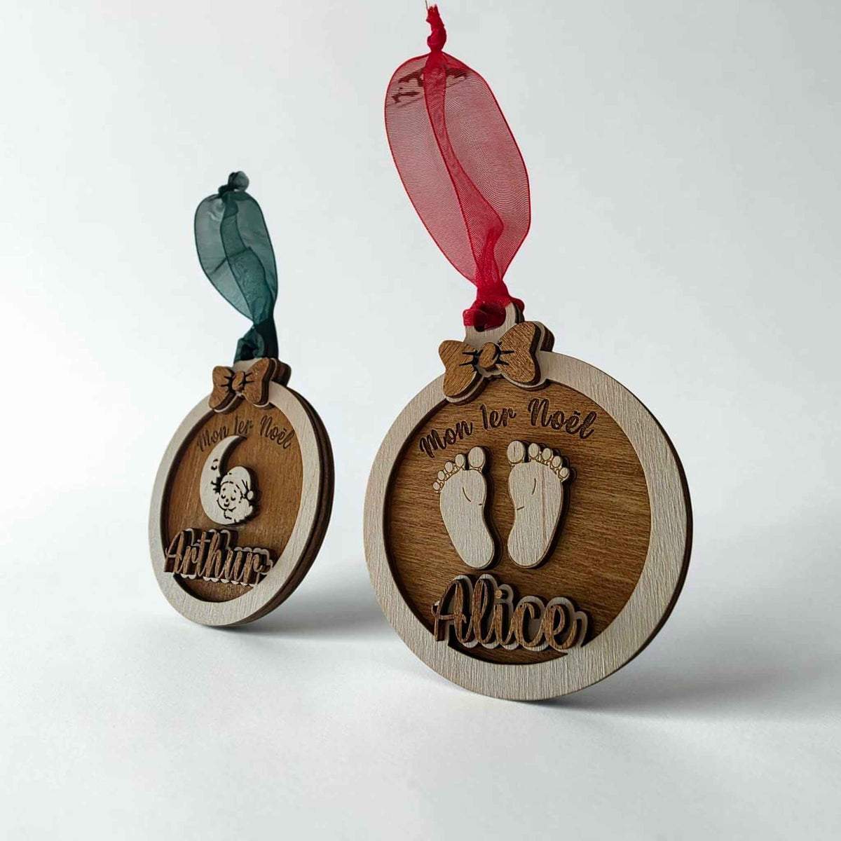 boule mon 1er noël personnalisé en bois décoration sapin unique et originale