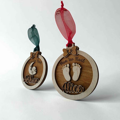 boule mon 1er noël personnalisé en bois décoration sapin unique et originale