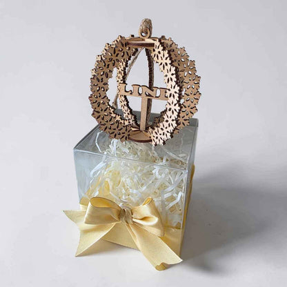 boule de noël flocon personnalisé en bois avec prénom