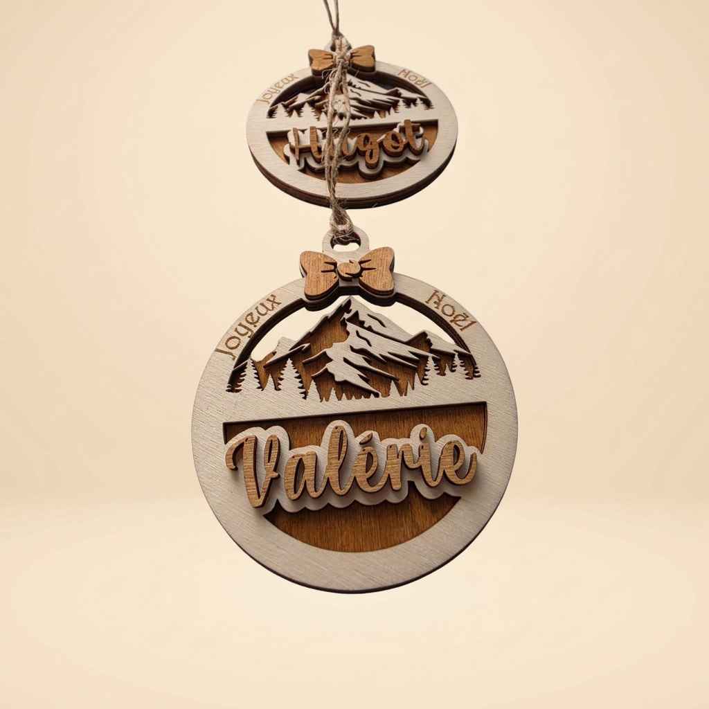 boule personnalisé en bois noël décoration sapin avec prénom 