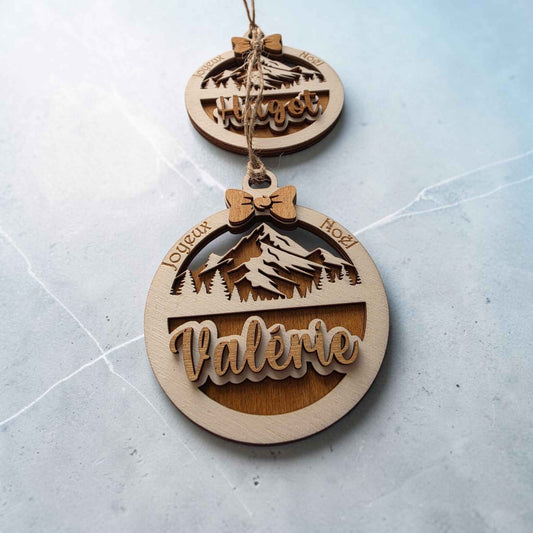 boule personnalisé en bois noël décoration sapin avec prénom 