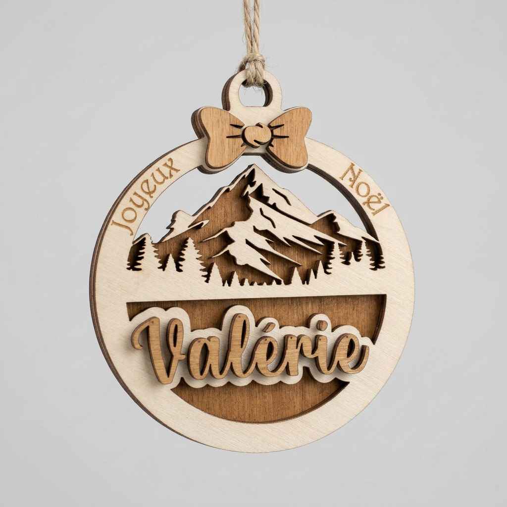 boule personnalisé en bois noël décoration sapin avec prénom 