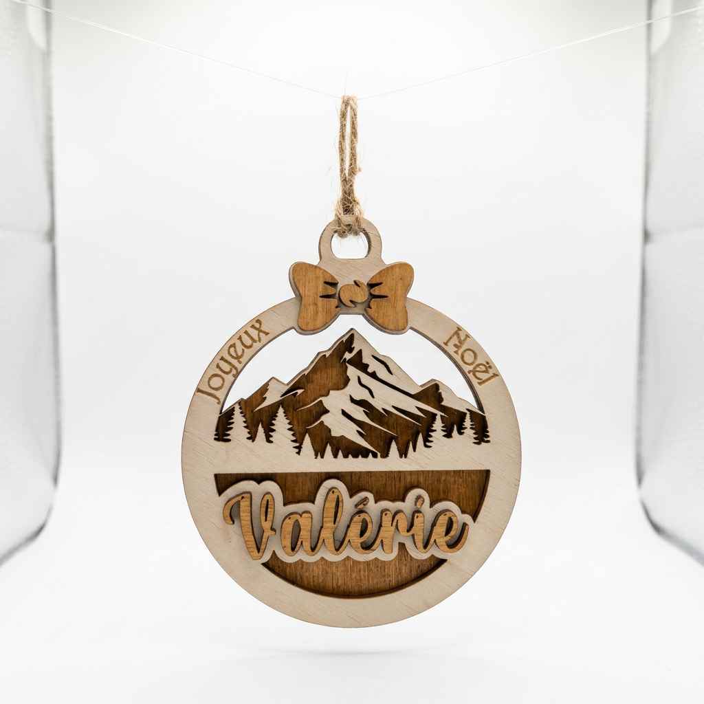 boule personnalisé en bois noël décoration sapin avec prénom 