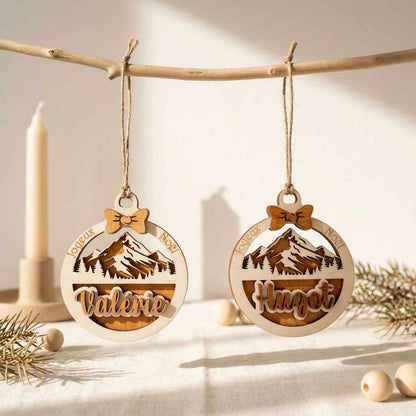 boule personnalisé en bois noël décoration sapin avec prénom 