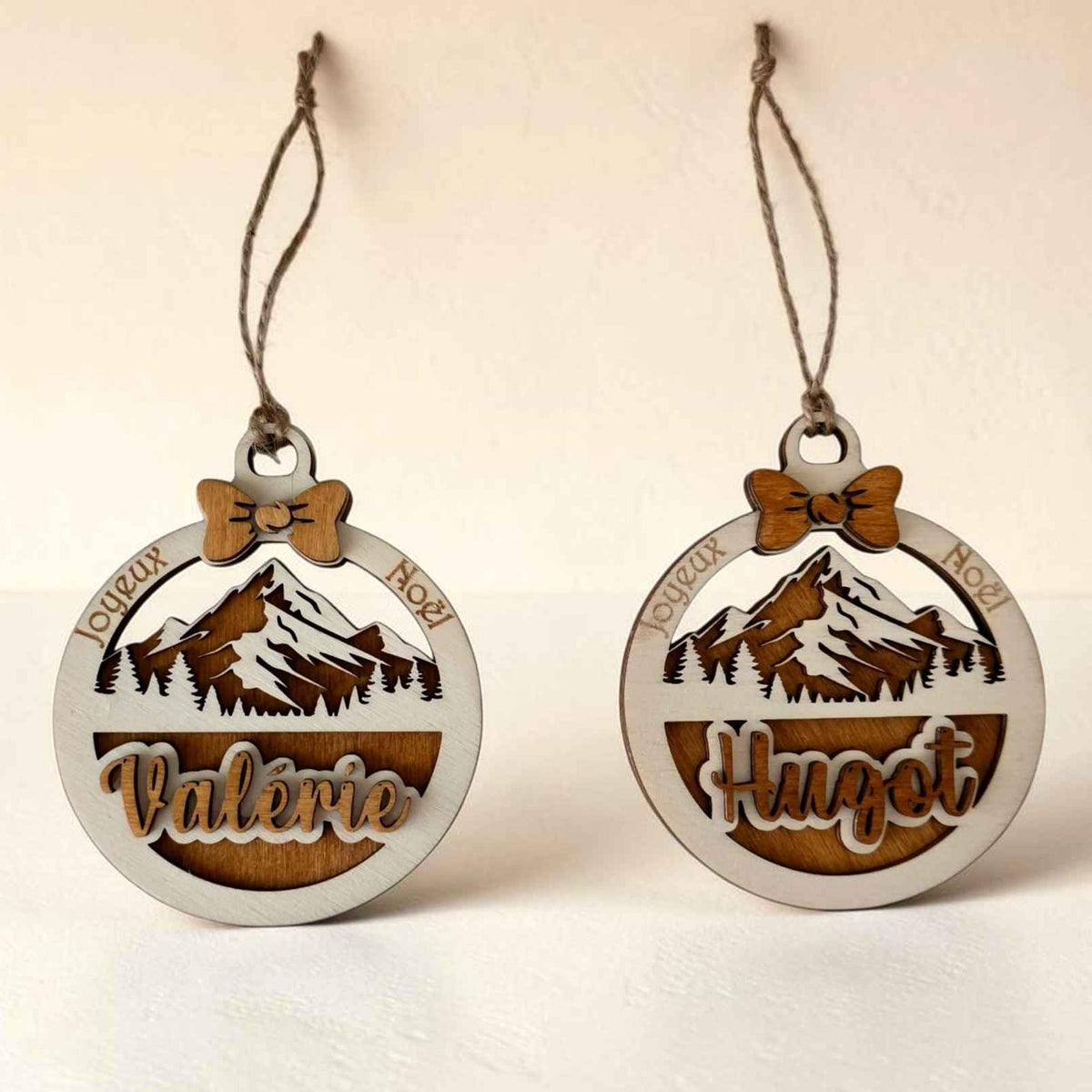 boule personnalisé en bois noël décoration sapin avec prénom 