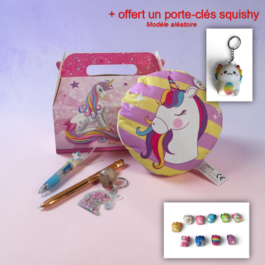 Coffret cadeau Licorne Coussin avec stylo personnalisé