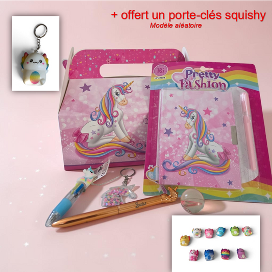 Coffret cadeau Licorne Carnet secret avec stylo personnalisé