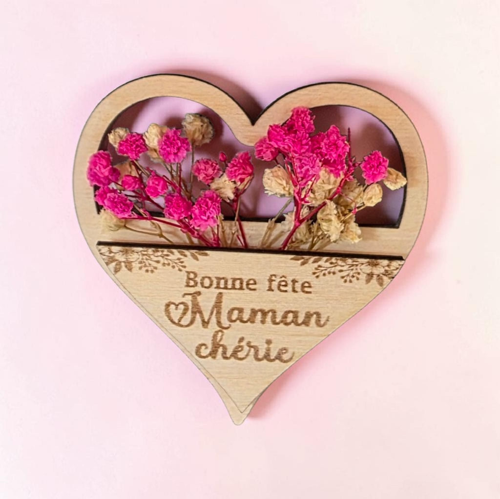Magnet coeur fleuri Fête des Mères