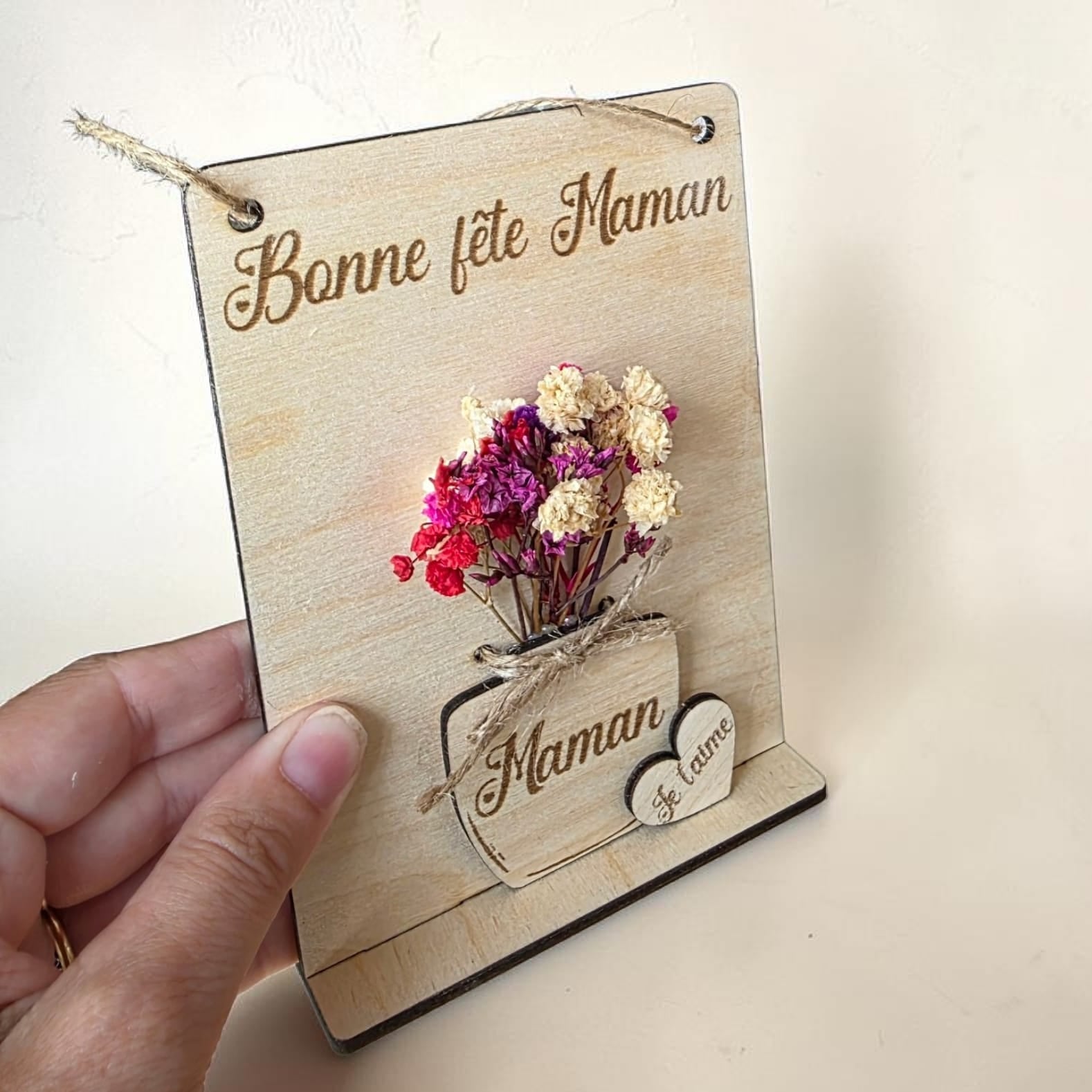 Décoration Fête des Mères fête des mamies en bois personnalisée – Bouquet de fleurs à accrocher idée cadeau original