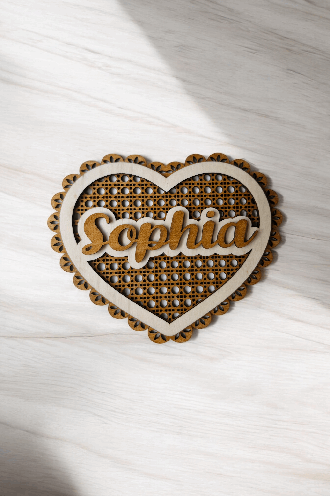 Coeur rotin prénom personnalisé - Coeur en rotin stylisé avec prénom - LIJO CREA