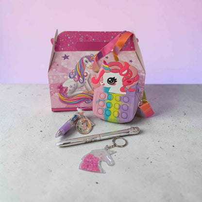 Coffret cadeau Licorne Sac Pop-it avec stylo personnalisé