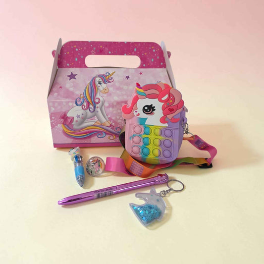 Coffret cadeau Licorne Sac Pop-it avec stylo personnalisé