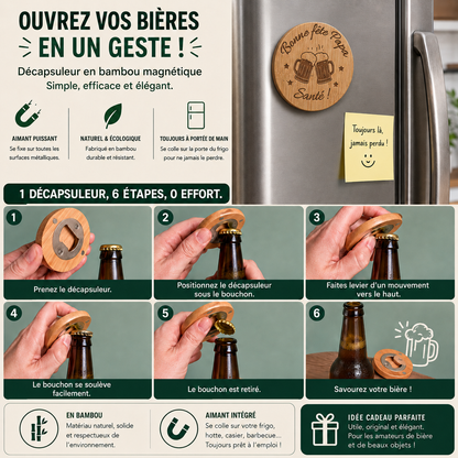 décapsuleur magnétique ouvre bouteille idée cadeau fête des pères anniversaire noël cadeau mariage personnalisé en bois
