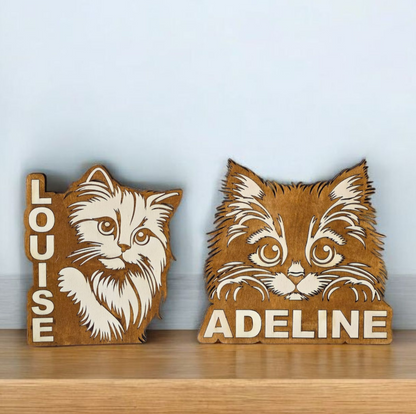 chat decoration murale bois prenom 
