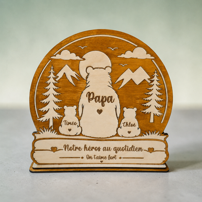 idée cadeau fête des pères papi grand-père cadeau original personnalisé en bois papa ours sur socle cadeau unique