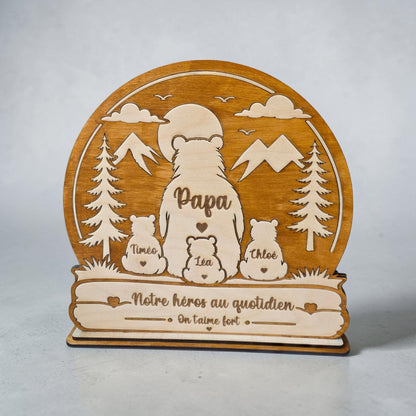 idée cadeau fête des pères papi grand-père cadeau original personnalisé en bois papa ours sur socle cadeau unique