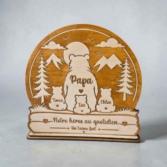 idée cadeau fête des pères papi grand-père cadeau original personnalisé en bois papa ours sur socle cadeau unique