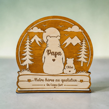 idée cadeau fête des pères papi grand-père cadeau original personnalisé en bois papa ours sur socle cadeau unique