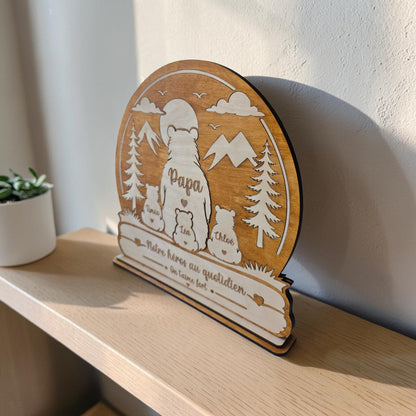 idée cadeau fête des pères papi grand-père cadeau original personnalisé en bois papa ours sur socle cadeau unique